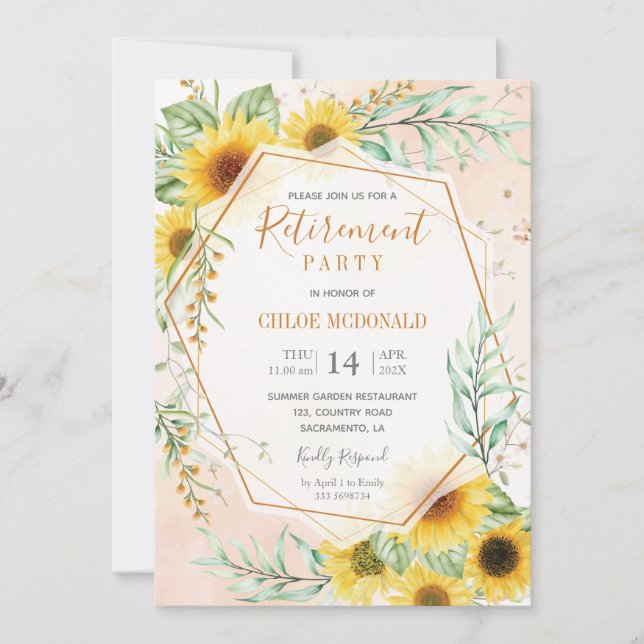 Retirement Party invitation with sunflowers (Front)