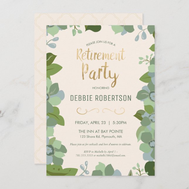 Retirement Party Invite, Elegant Floral Garden Invitation (Front/Back)