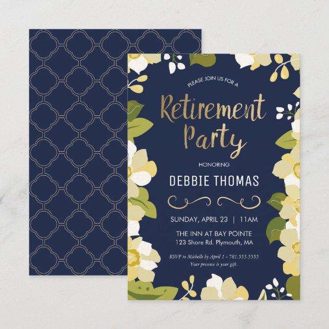Retirement Party Invite, Small, Customise w/ Gold Invitation (Front/Back)