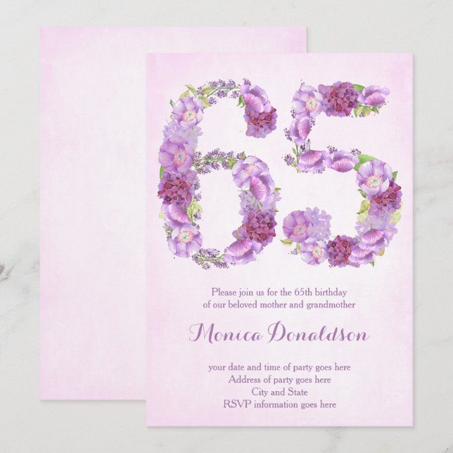 Retirement Party Invites, 65th Birthday invitation (Front/Back)