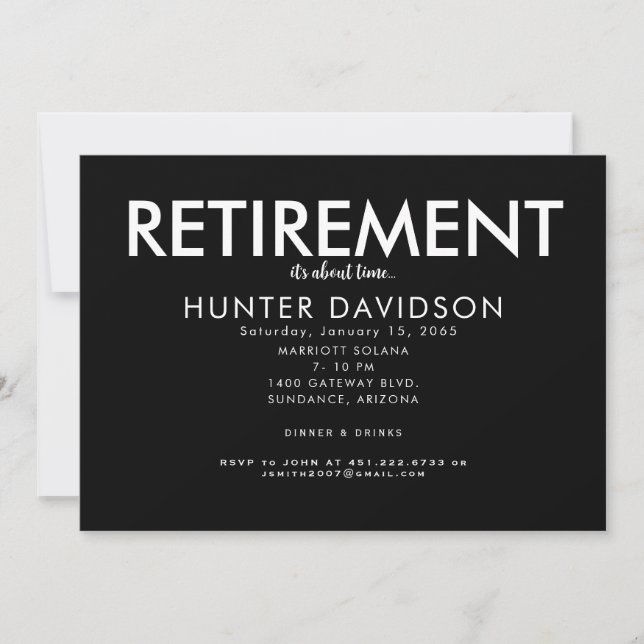 Retirement Party "It's About Time" B/W Invitation (Front)