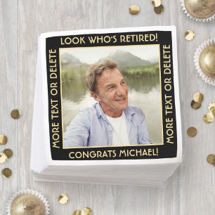 Retirement Party Look Who's Photo Black and Gold Napkin