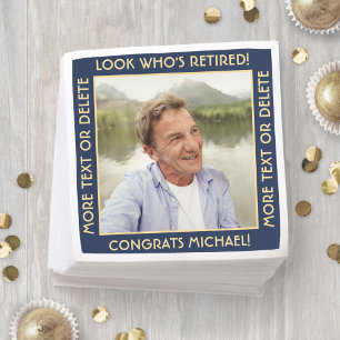 Retirement Party Look Who's Photo Navy Blue & Gold Napkin