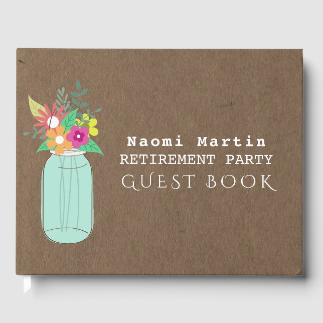 Retirement Party | Mason Jar Flowers Kraft Paper Guest Book (Front)