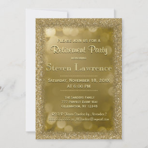 Retirement Party   Modern Gold Bokeh Glitter Invitation