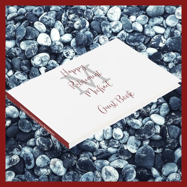 Retirement Party Monogram White Burgundy Sign-In Guest Book (Creator Uploaded)