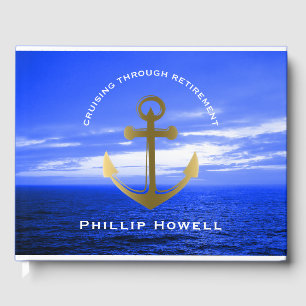 Retirement Party Nautical Anchor Blue Ocean Guest Book