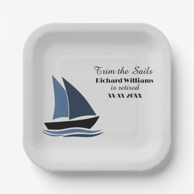 Retirement Party Nautical Sailing Theme Modern  Paper Plate (Front)