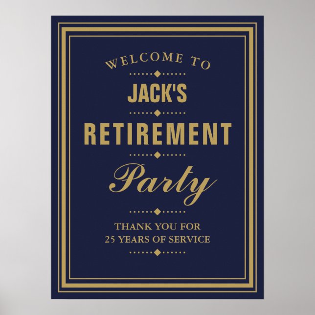 Retirement Party Navy And Gold Welcome Sign (Front)