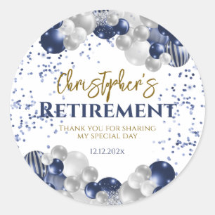 Retirement Party Navy Balloons Classic Round Sticker