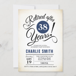 Retirement Party - Navy Blue Black White Invitation