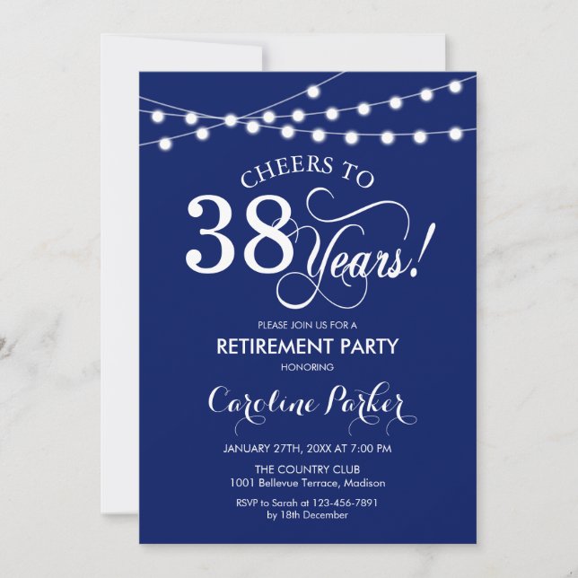 Retirement Party - Navy Blue White Invitation (Front)