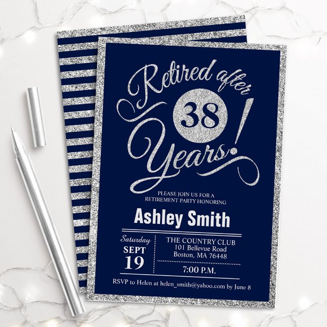 Retirement Party - Navy Silver Invitation (Creator Uploaded)