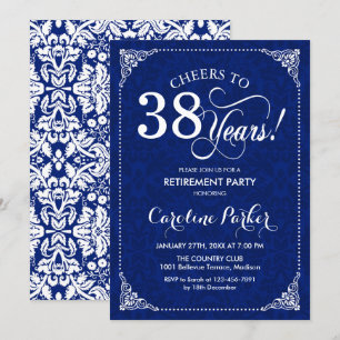 Retirement Party - Navy White Damask Invitation