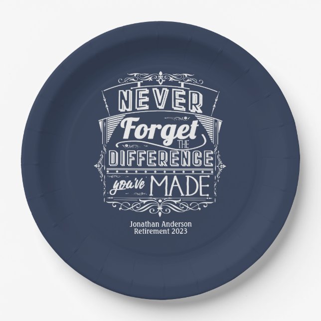 Retirement Party Never Forget Paper Plate (Front)