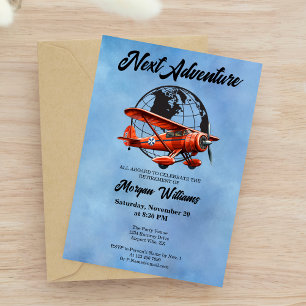 Retirement Party Next Adventure Travel Plane  Invitation