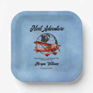 Retirement Party Next Adventure Travel Plane Paper Plate