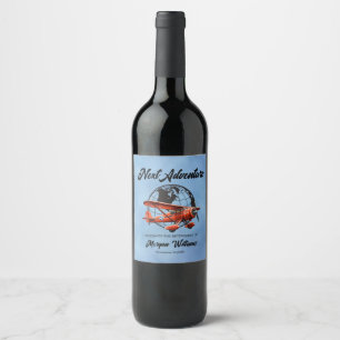 Retirement Party Next Adventure Travel Plane Wine Label