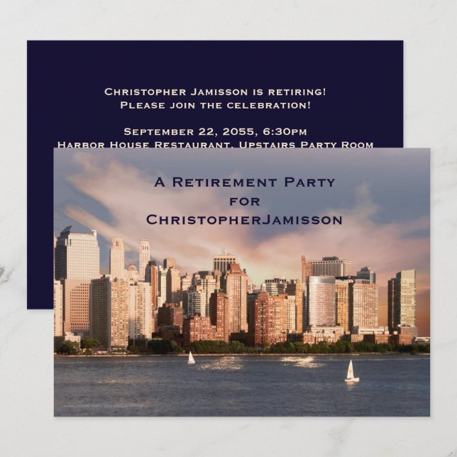 Retirement Party, NYC Manhattan Skyline, Name, Invitation (Front/Back)