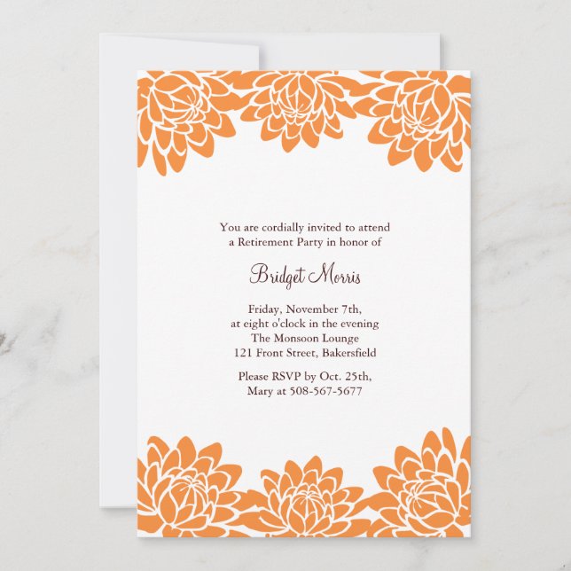 Retirement Party Orange Modern and Floral Invite (Front)