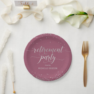 Retirement Party Paper Plate Elegant Silver, Pink