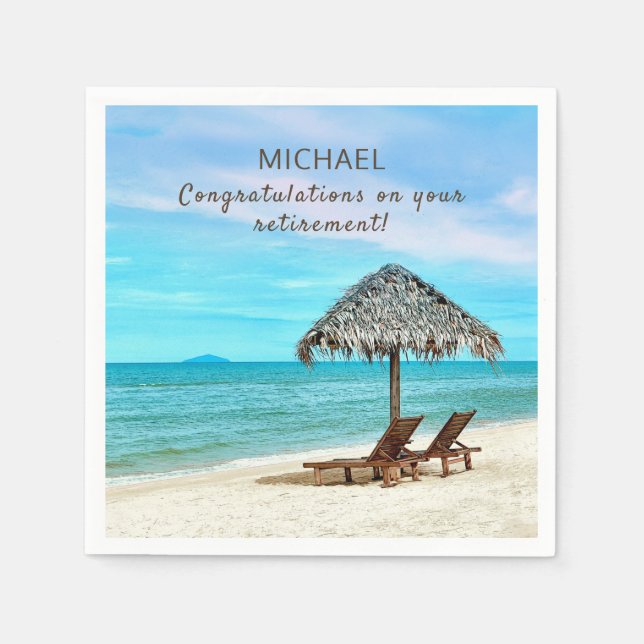 Retirement Party Personalised Tropical Beach Paper Napkin (Front)