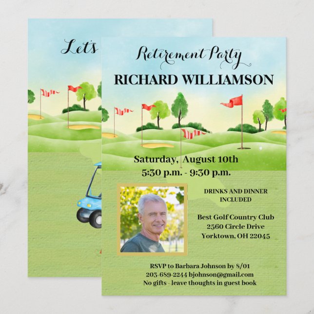 Retirement Party Photo Golf Party Invitation (Front/Back)