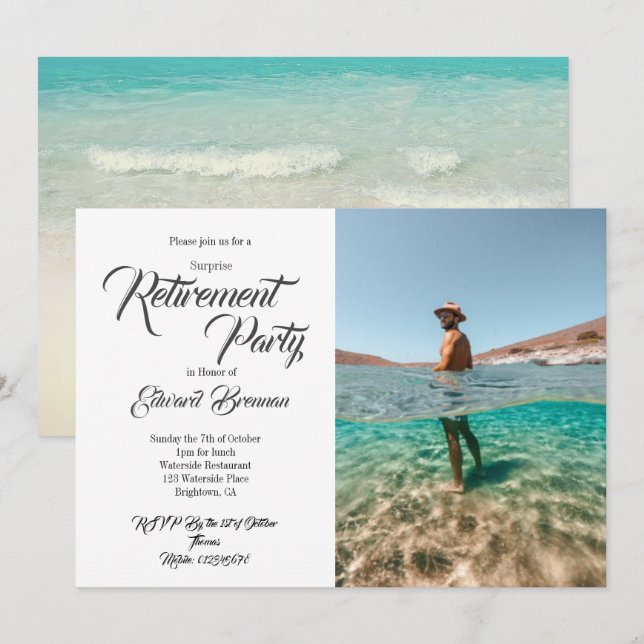 Retirement Party Photo Modern Stylish Typography Invitation (Front/Back)