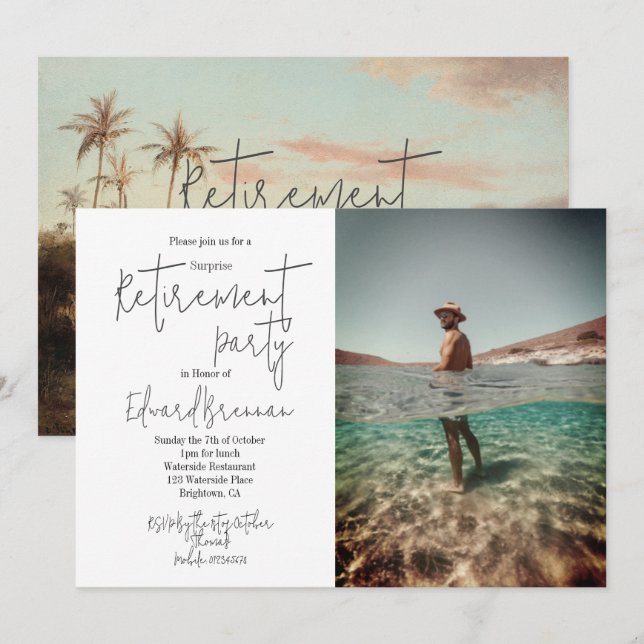 Retirement Party Photo Palm Beach Modern  Invitation (Front/Back)