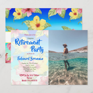Retirement Party Photo Tropical Flower Invitation