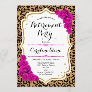Retirement Party - Pink Gold Leopard Print Invitation