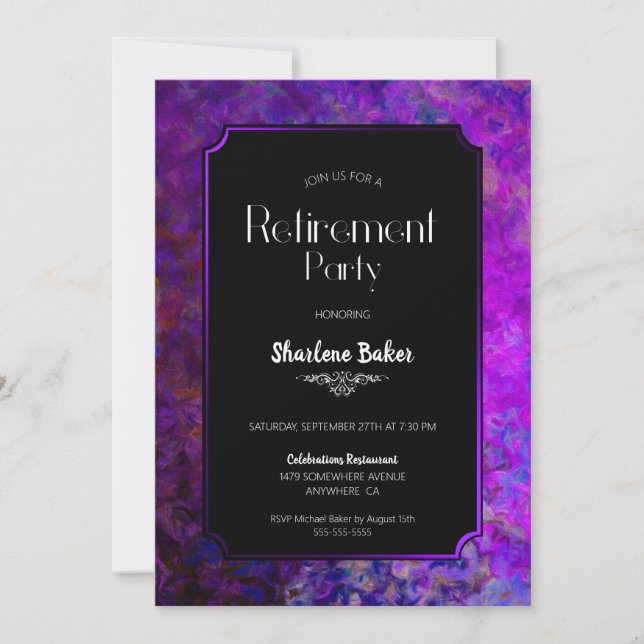 Retirement Party Purple and Black Invitation (Front)