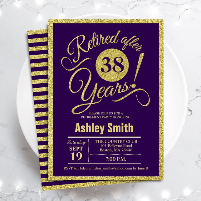 Retirement Party - Purple Gold Invitation (Creator Uploaded)