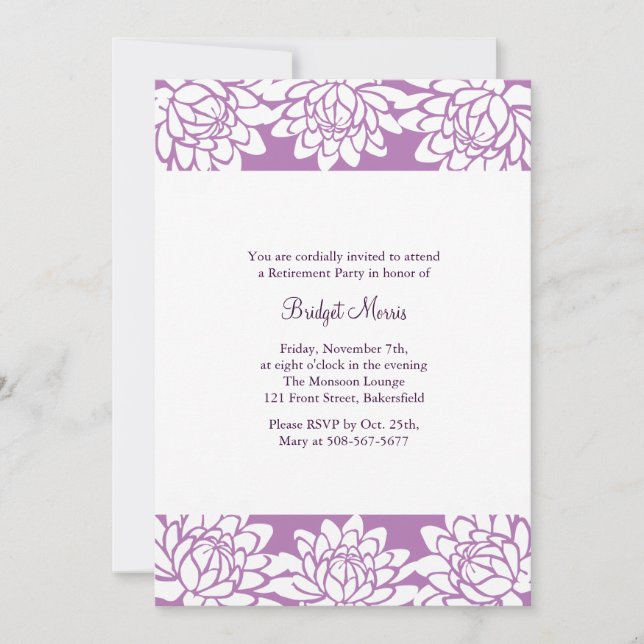 Retirement Party Purple Modern and Floral Invite (Front)