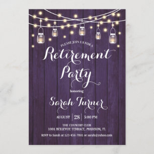 Retirement Party - Purple Rustic Wood Invitation