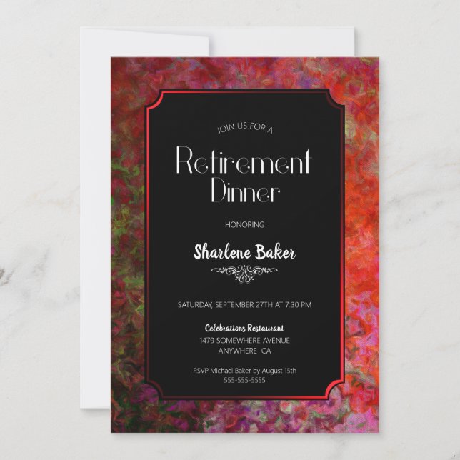 Retirement Party Red and Black Dinner Invitation (Front)