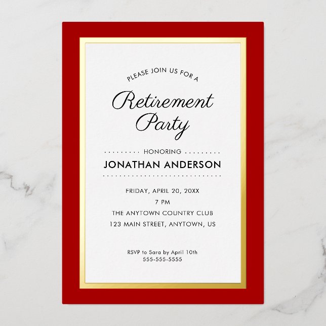 Retirement Party Red and Gold Foil Foil Invitation (Front)