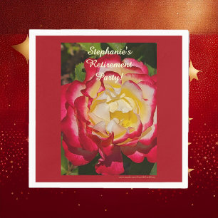 Retirement Party Red and Gold Rose Floral Macro Napkin