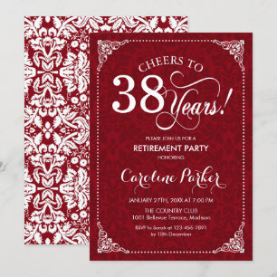 Retirement Party - Red White Damask Invitation