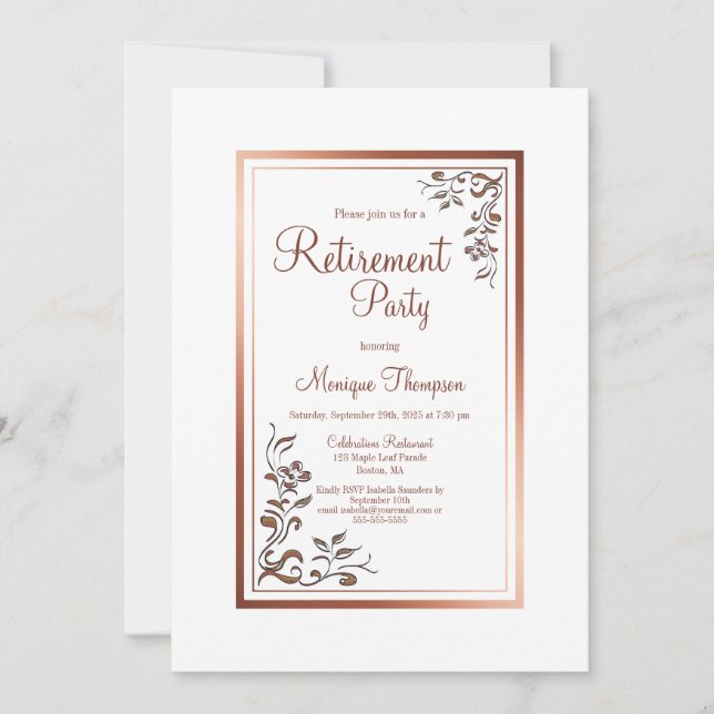 Retirement Party Rose Gold Floral Border Invitation (Front)