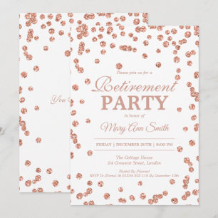 Retirement Party Rose Gold Glitter Confetti Invitation