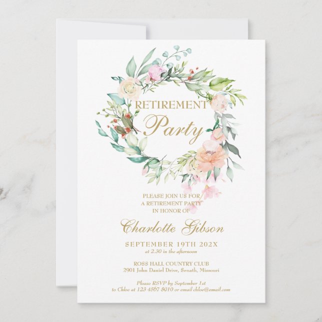 Retirement Party Roses Floral Garland Photo Invitation (Front)