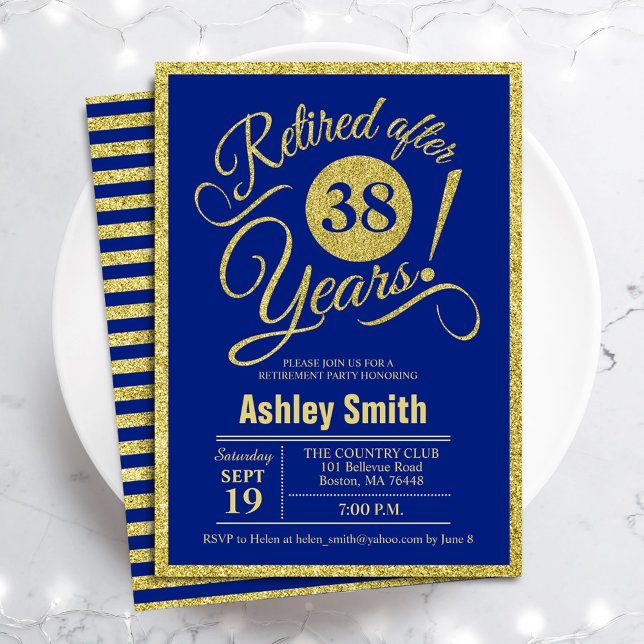 Retirement Party - Royal Blue Gold Invitation (Creator Uploaded)