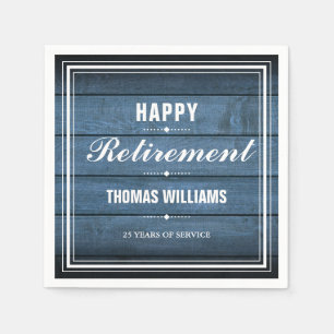 Retirement Party Rustic Blue Wood Panels Napkin