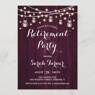 Retirement Party - Rustic Burgundy Maroon Wood Invitation