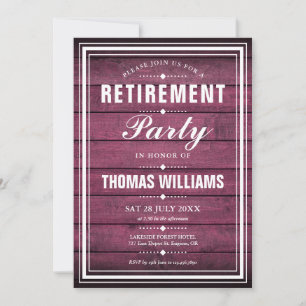 Retirement Party Rustic Burgundy Wood Panels Invitation