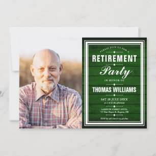Retirement Party Rustic Green Barn Wood Photo Invitation