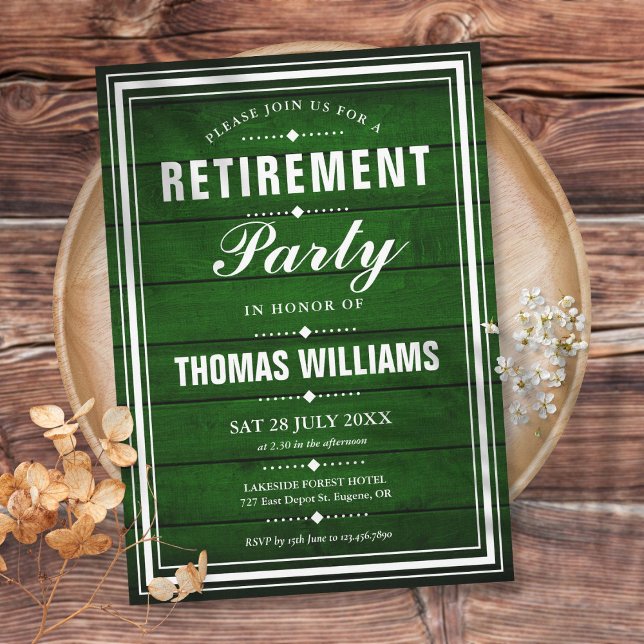 Retirement Party Rustic Green Wood Panels Invitation (Creator Uploaded)