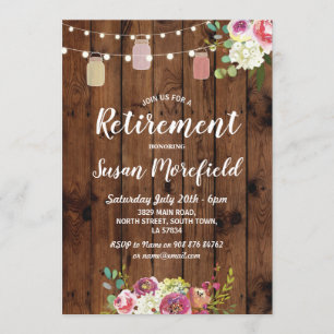 Retirement Party Rustic Jars Wood Floral Invite
