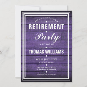 Retirement Party Rustic Purple Wood Panels Invitation